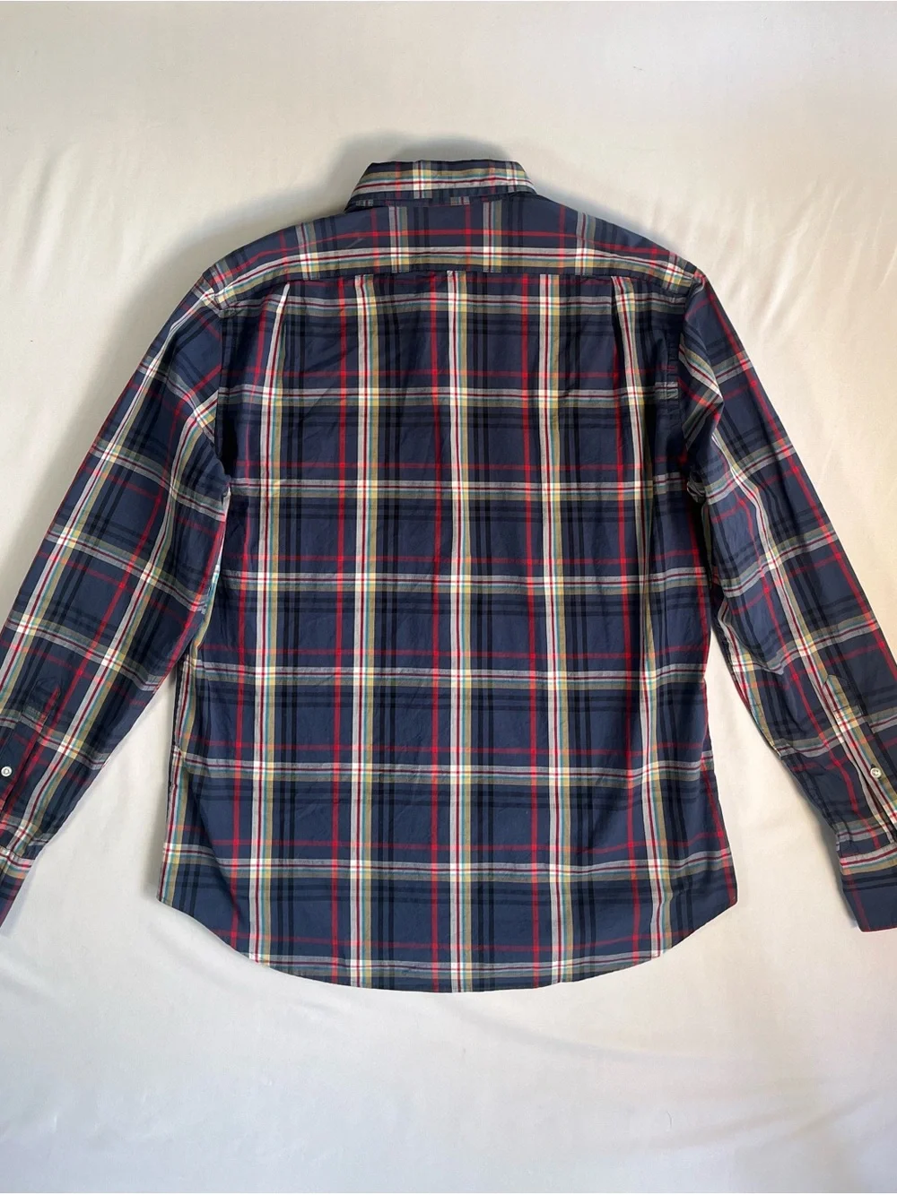J. Crew Men's Navy Plaid Button-Down Slim Shirt with Red and Cream Stripes 0004
